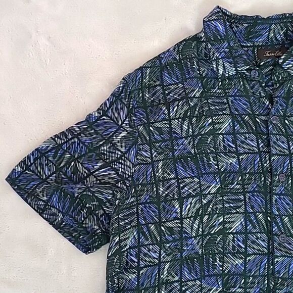 Tasso Elba Men's XL Silk Blend Casual Button Down Short Sleeve Geometric Palm - Picture 3 of 14